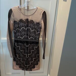 Charlotte Russe Nude and Black Lace Long Sleeve Sheath Dress